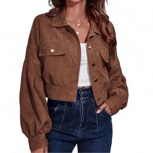 Lantern Sleeve Ribbed Corduroy Fashion Jacket